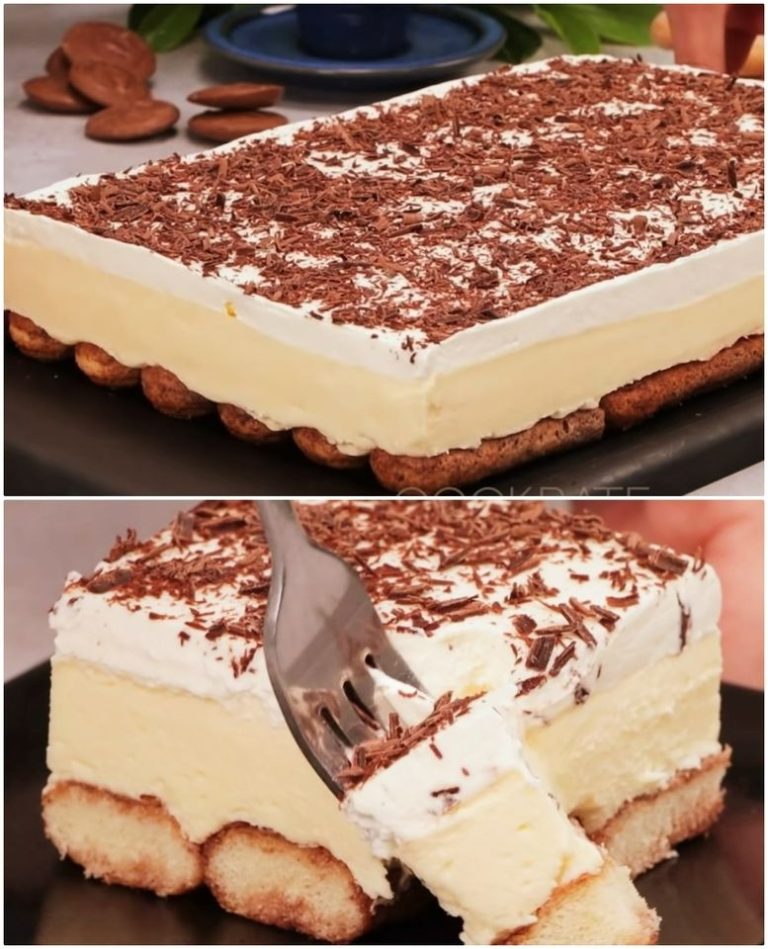 Domowy placek pan cake (bez pieczenia) – kremowe i pyszne ciasto (z ciasteczkami, kremem żółtkowym i bitą śmietaną)