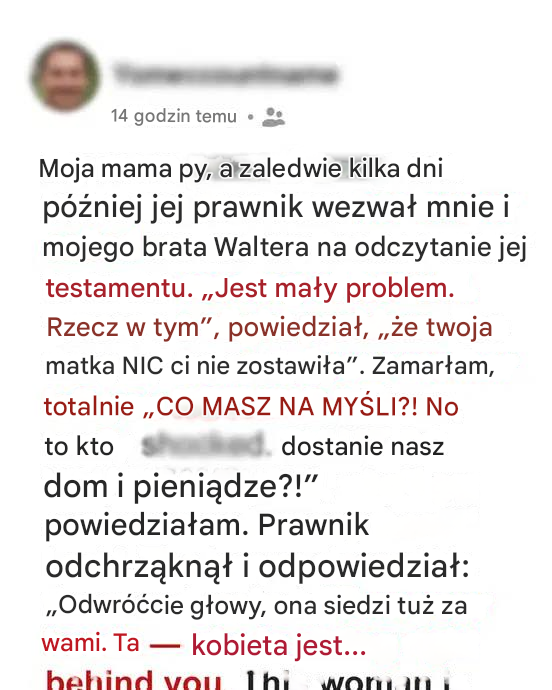 Synowie, którzy zostawiają chorą matkę samą, dowiadują się, że cały spadek zostawiła swoim dzierżawcom