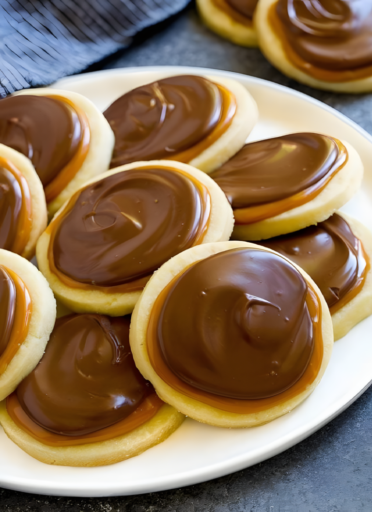 🍪Trzy warstwy przyjemności: kruche ciasto, karmel i czekolada – pokochasz te ciasteczka!🍫