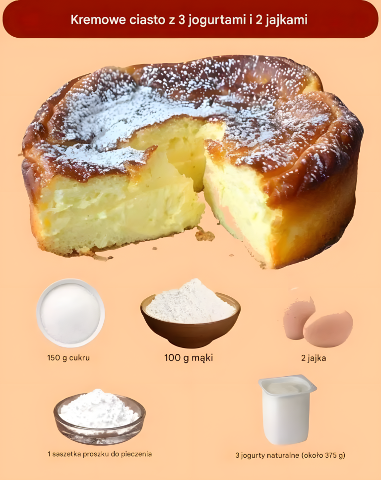 Kremowe ciasto z 3 jogurtami i 2 jajkami