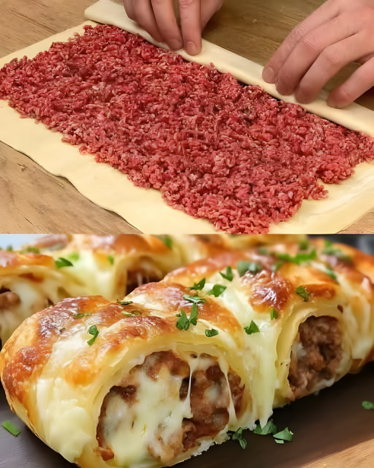Moja córka uwielbia pyszne wypieki z mielonym mięsem i serem 🧀🥩 Są łatwe, nawet moja córka się tego nauczyła. Naprawdę powinieneś tego spróbować